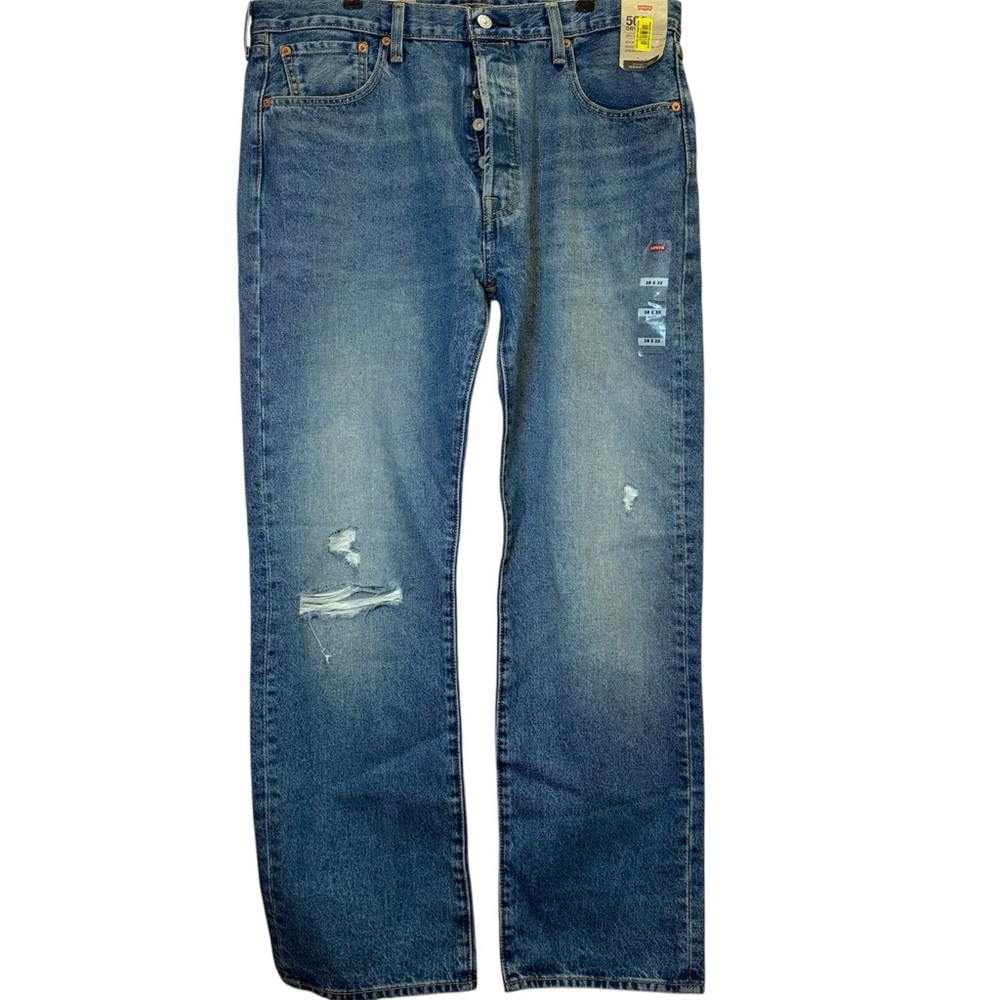 NWT Levi's Men’s 38x32 Original 501 Distressed Blue Regular Straight Jeans